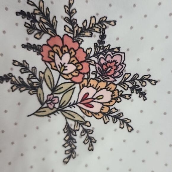 LOFT Ivory Floral Shirred Shell Polka Dot Sleeveless Blouse Women's Keyhole Top - Picture 6 of 11